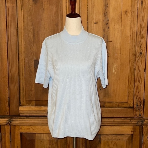 Laura Scott Robin Egg Blue Mock Neck Short Sleeve Sweater Sz. L - Picture 1 of 7